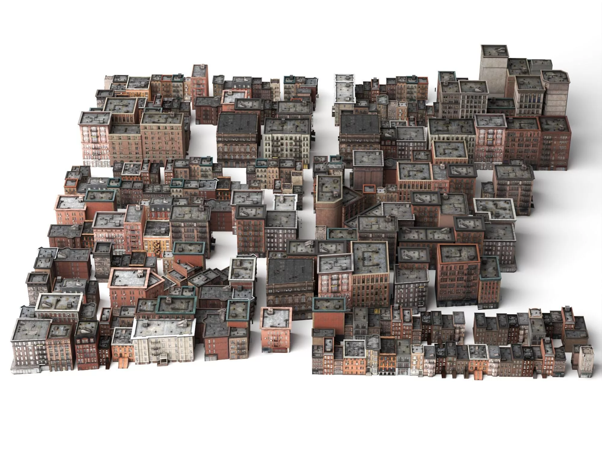 Urban Brick City Block Buildings 3D model