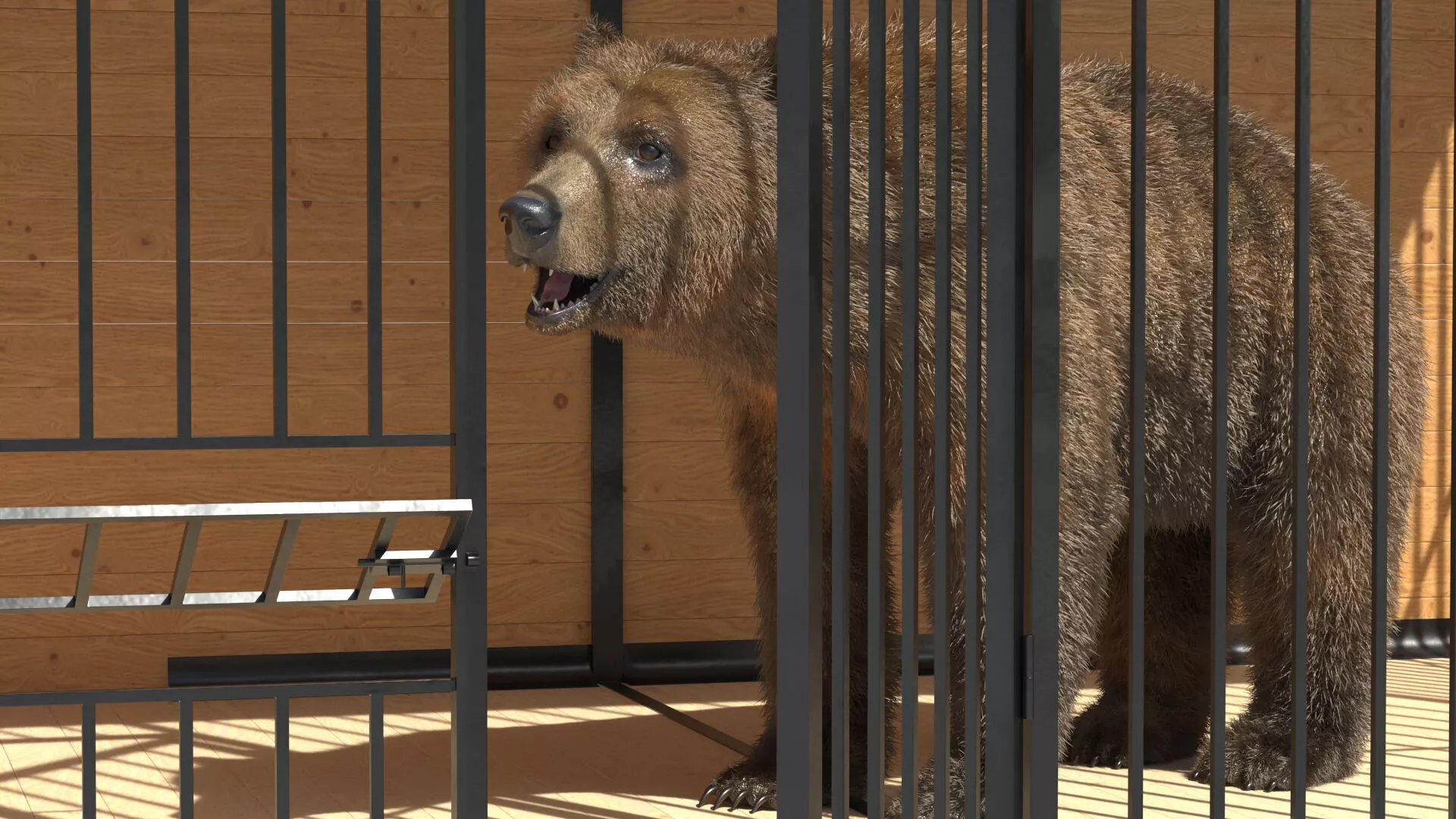 Brown Bear in Cage Fur 3D model