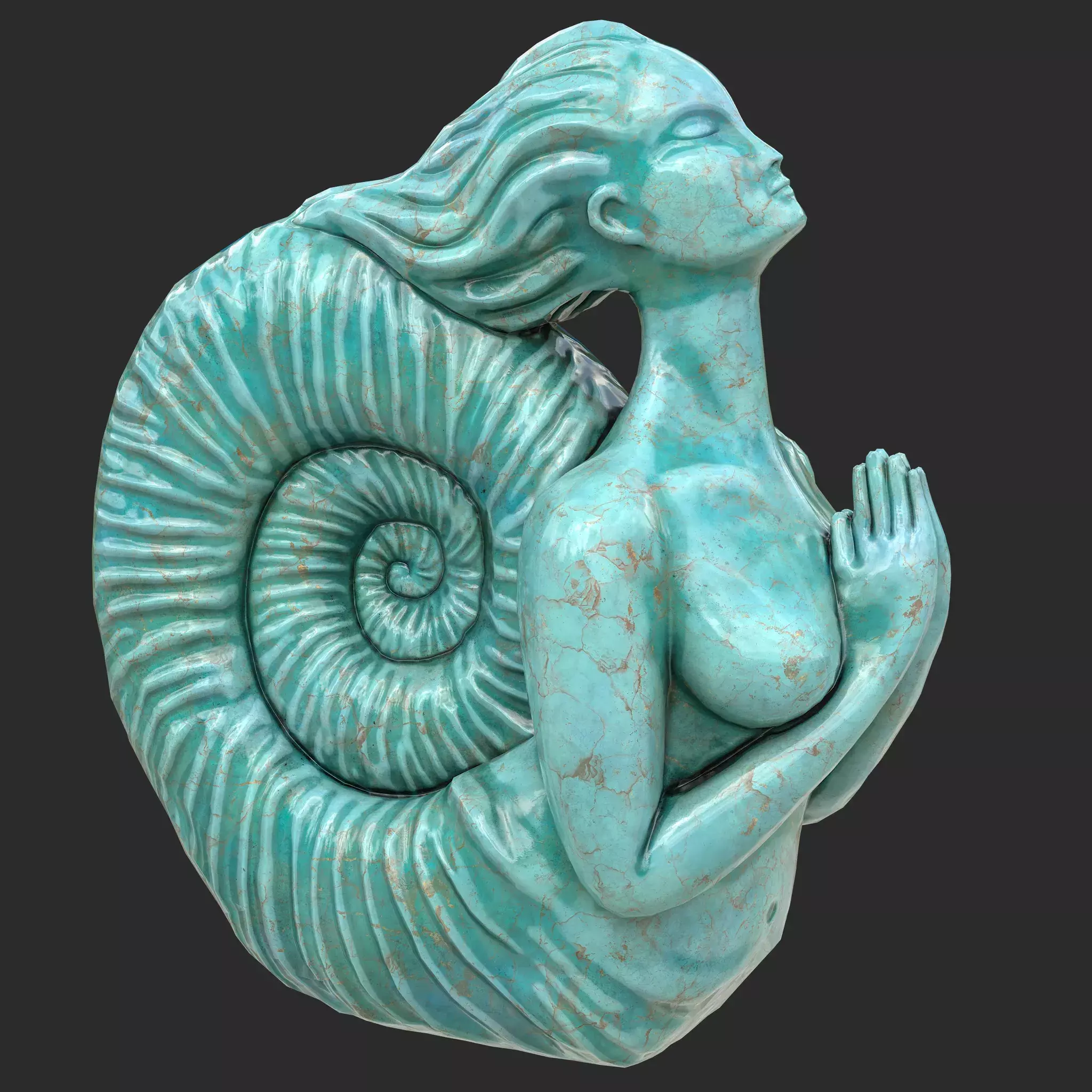 Siren Turquoise Marble Statue 3D model