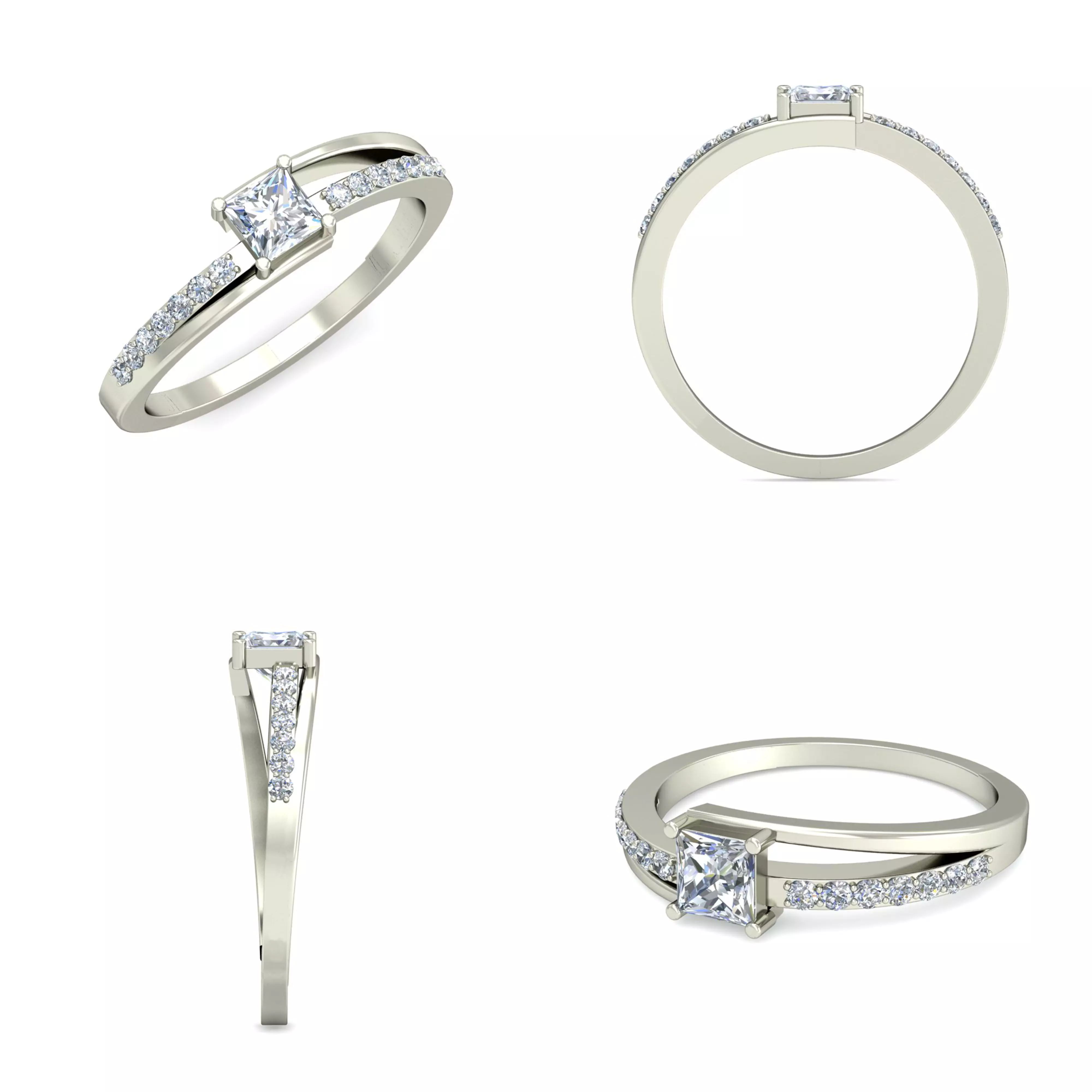 Princess Cut Split Shank Diamond Engagement Ring 3D print model