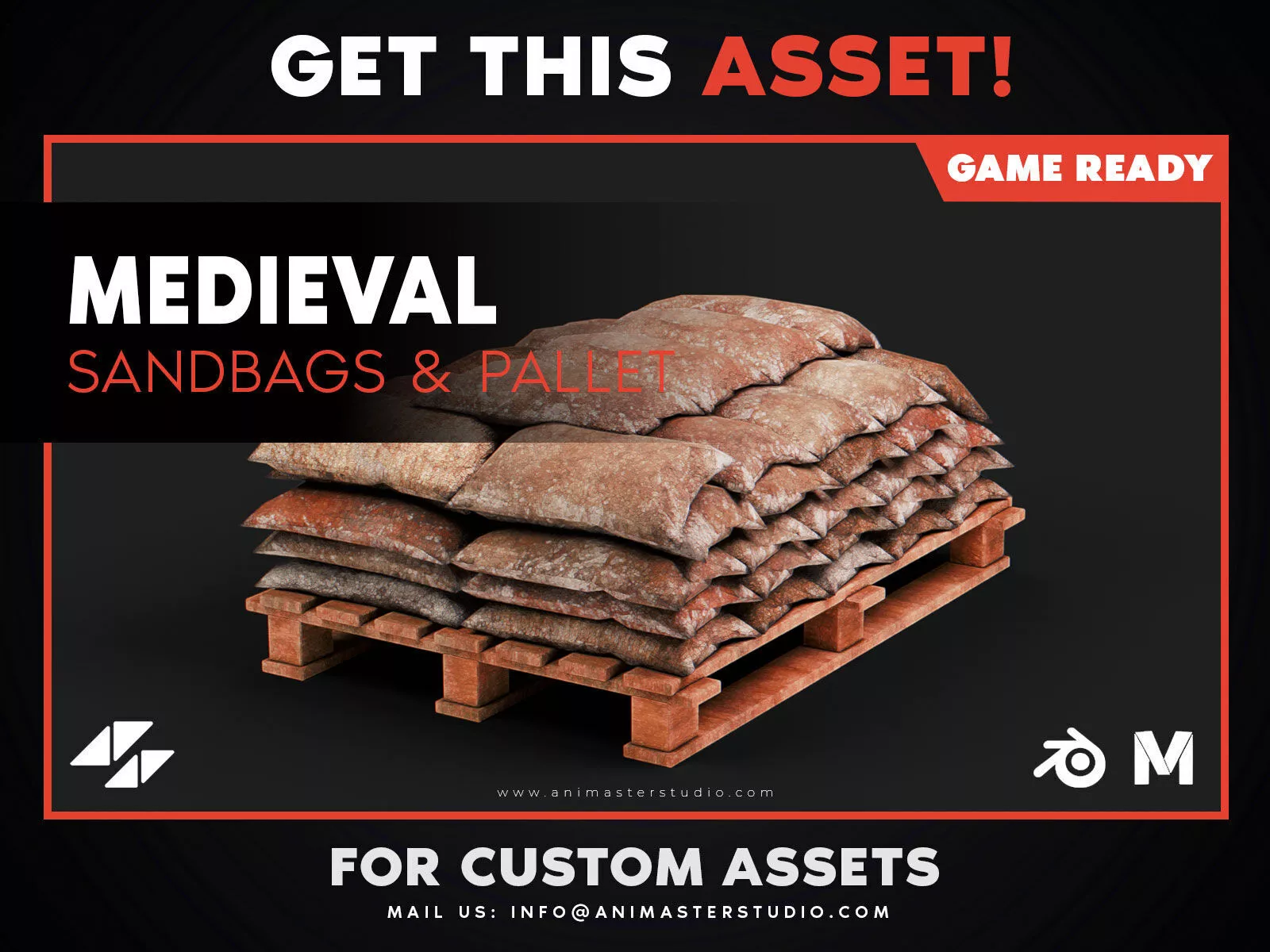 Medieval Sandbags And Pallet - PBR Game Ready Low-poly 3D model