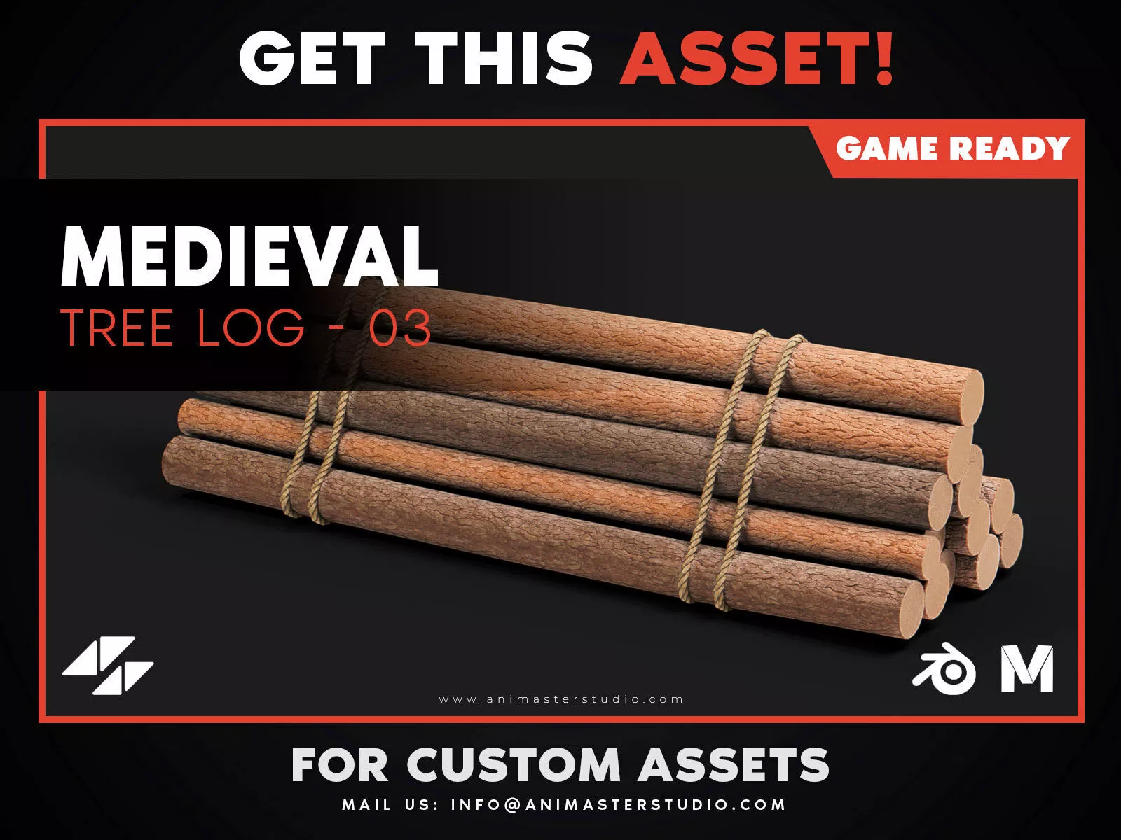 Medieval Tree Log 03 - PBR Game Ready Low-poly 3D model
