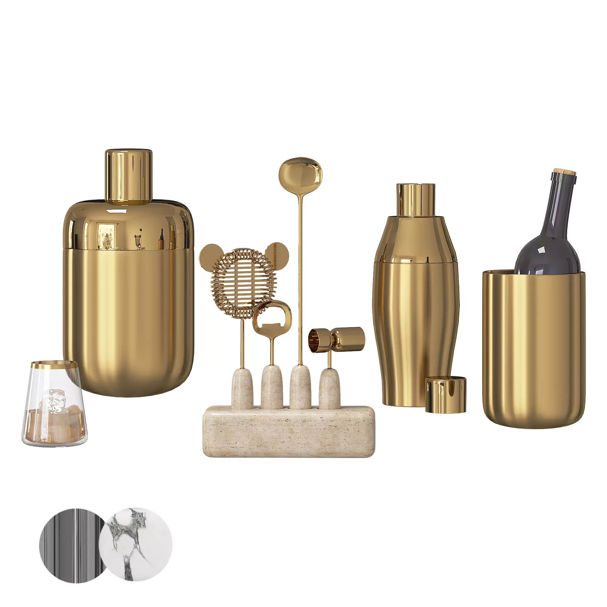 Modern bar set 2 pcs gold and silver 3D model