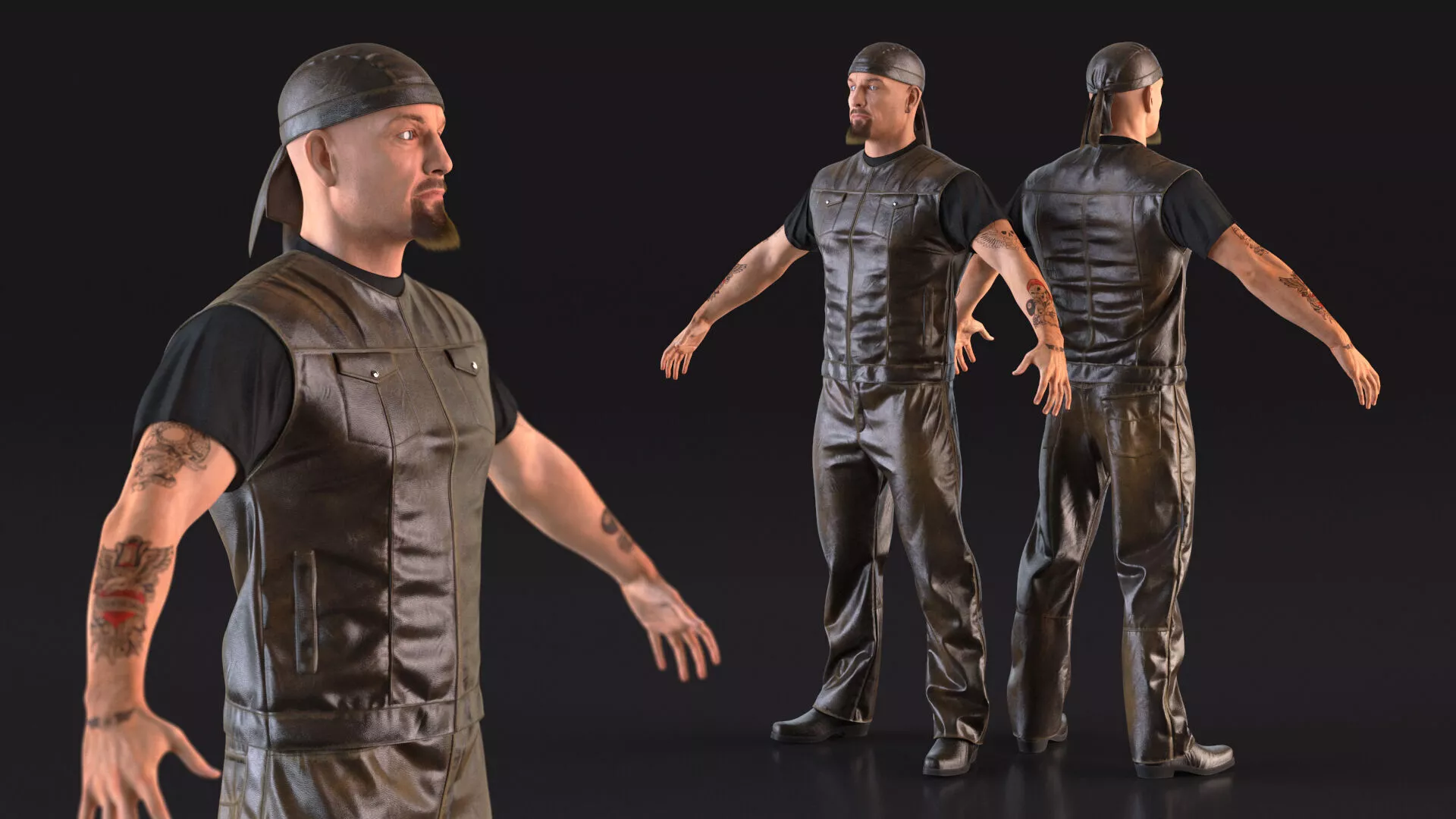 Biker Character with Tattoos Fur 3D model