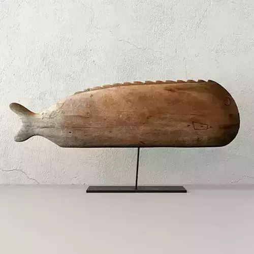 Antique Hand Carved Wooden Fish Sculpture 3D model