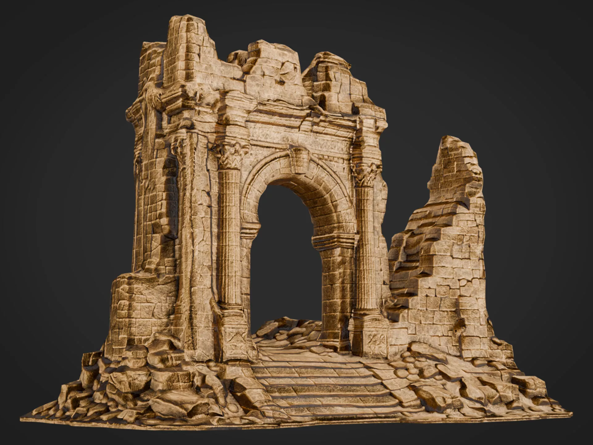 Ancient Ruined Stone Archway Low-poly 3D model