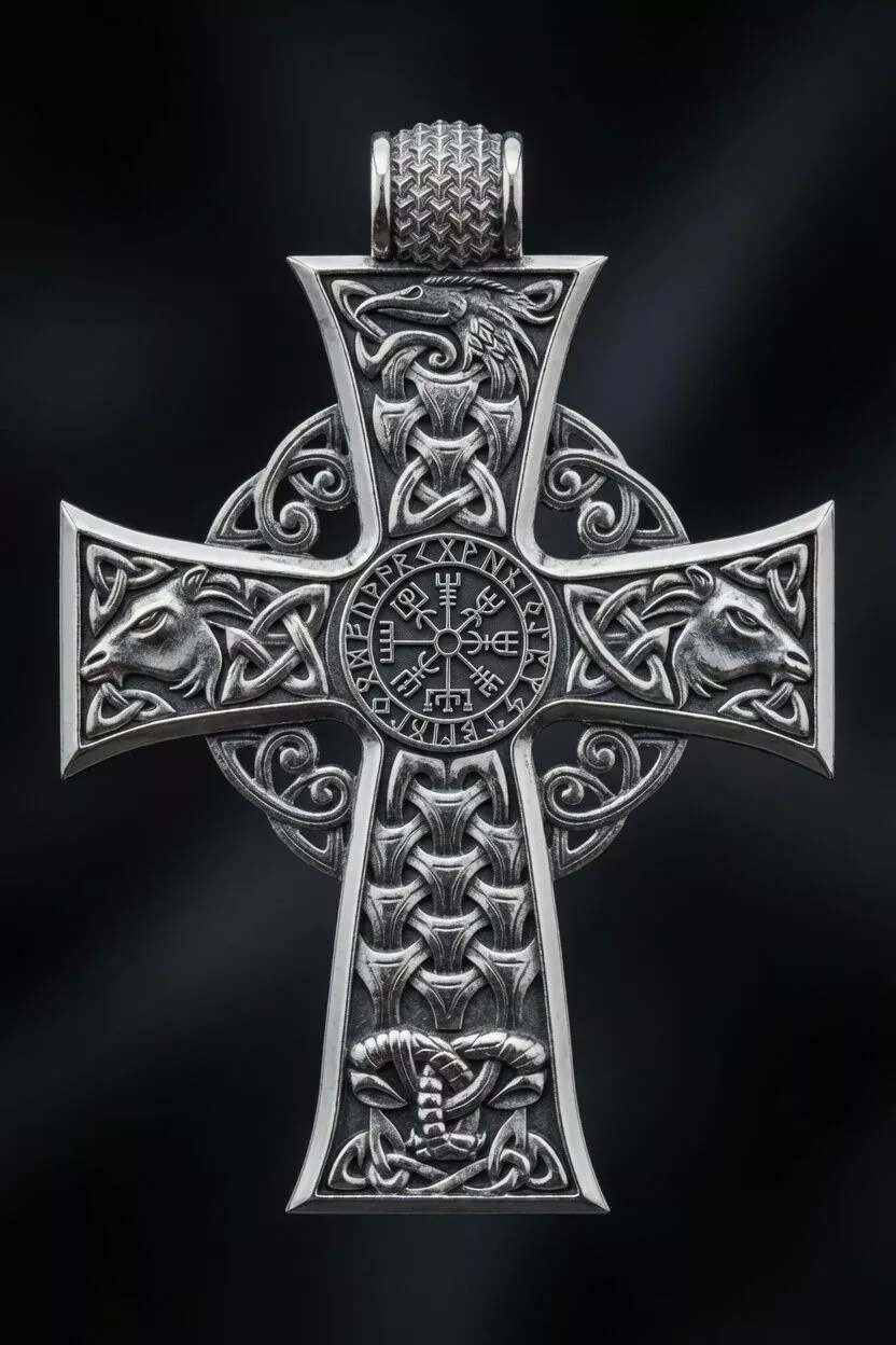 Norse Vegvisir Celtic Cross Pendant 3D print model