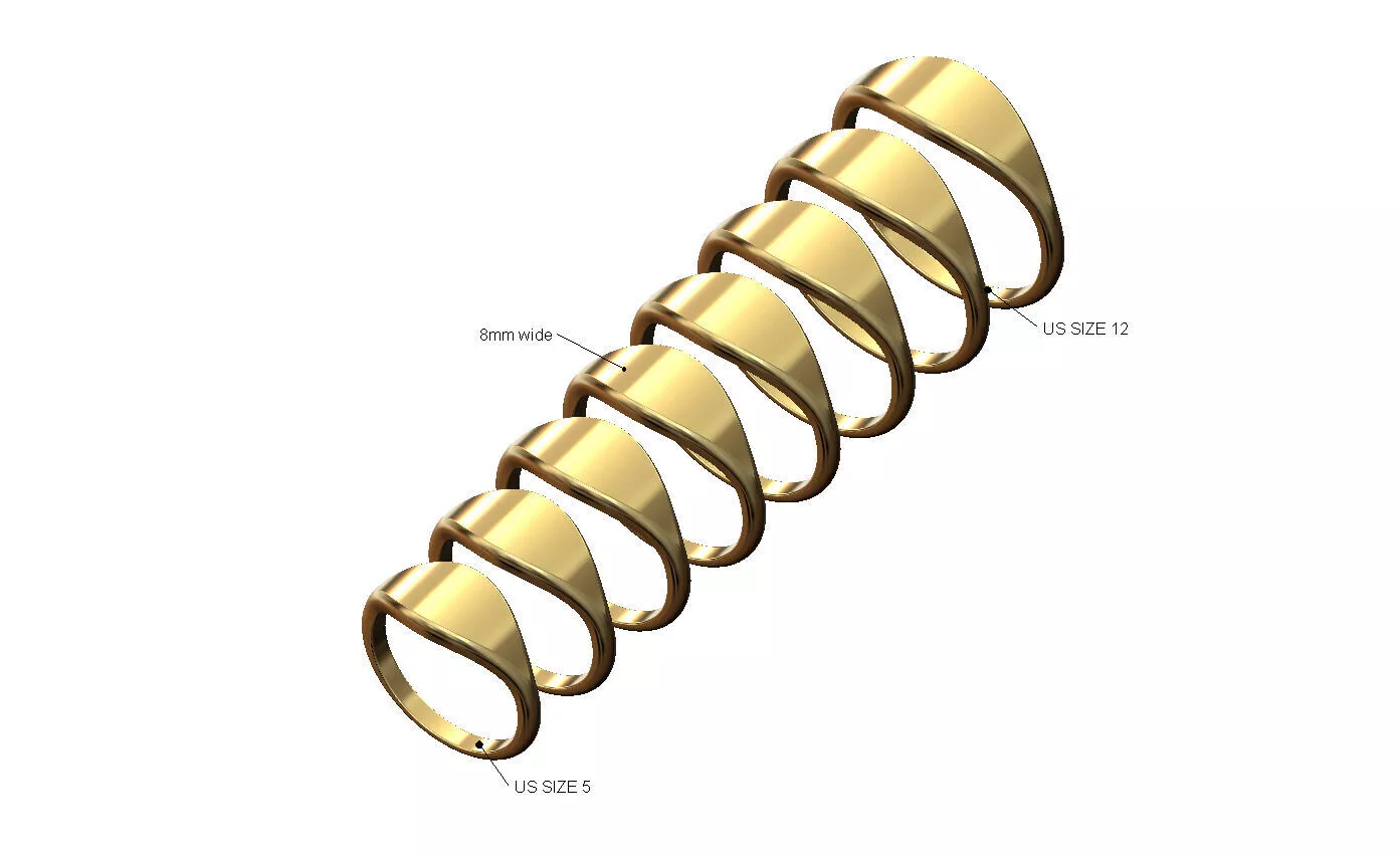 8mm wide engravable signet band US sizes 5to12 3D print model