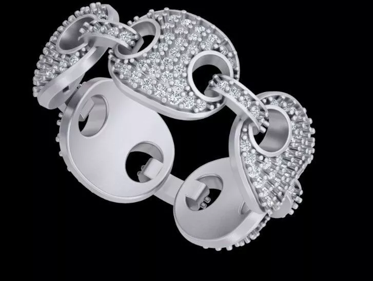 Pave Diamond Chain-Link Statement Ring Jewelry 3D print model