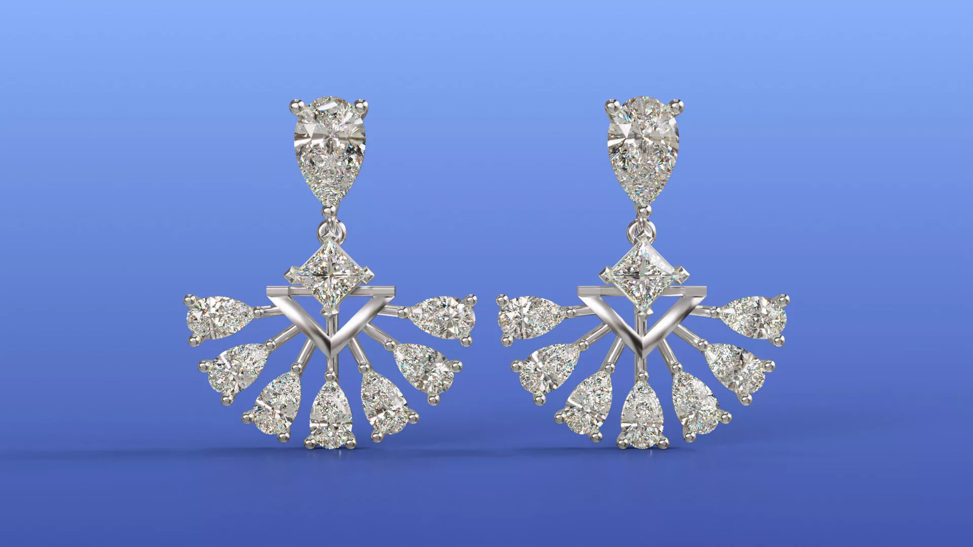 Elegance Pear Diamond Fan Earrings CAD Design 3D print model