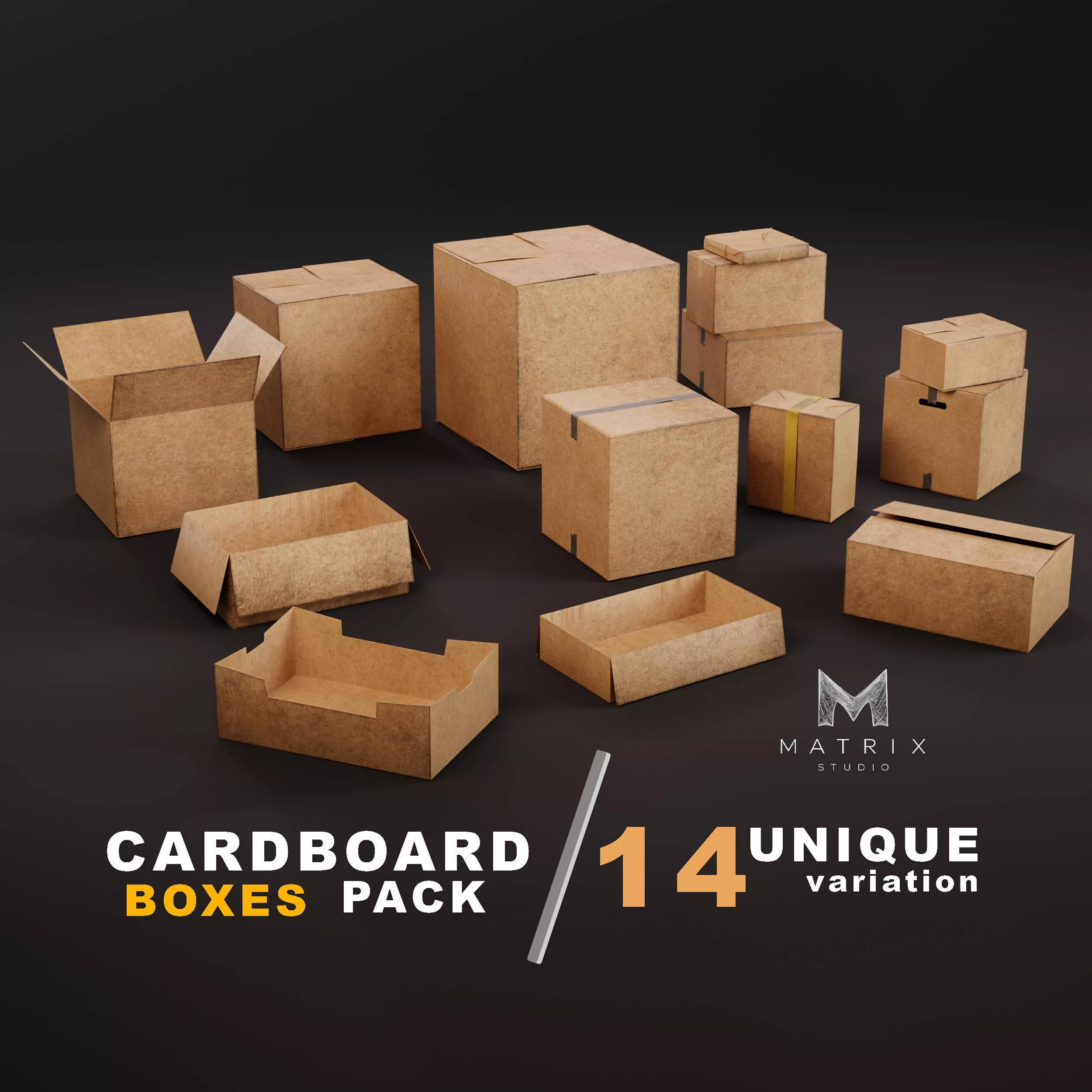 Different Cardboard Box Low-poly 3D model
