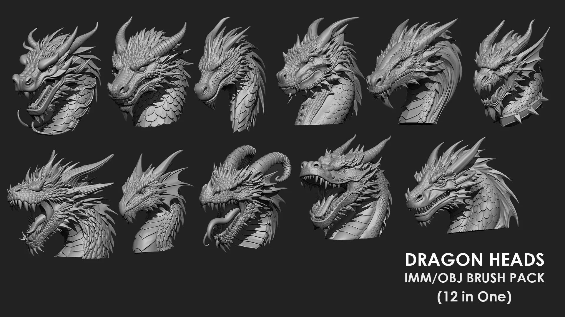 DRAGON FACE 12 IN ONE IMM OBJ BRUSH 3D model