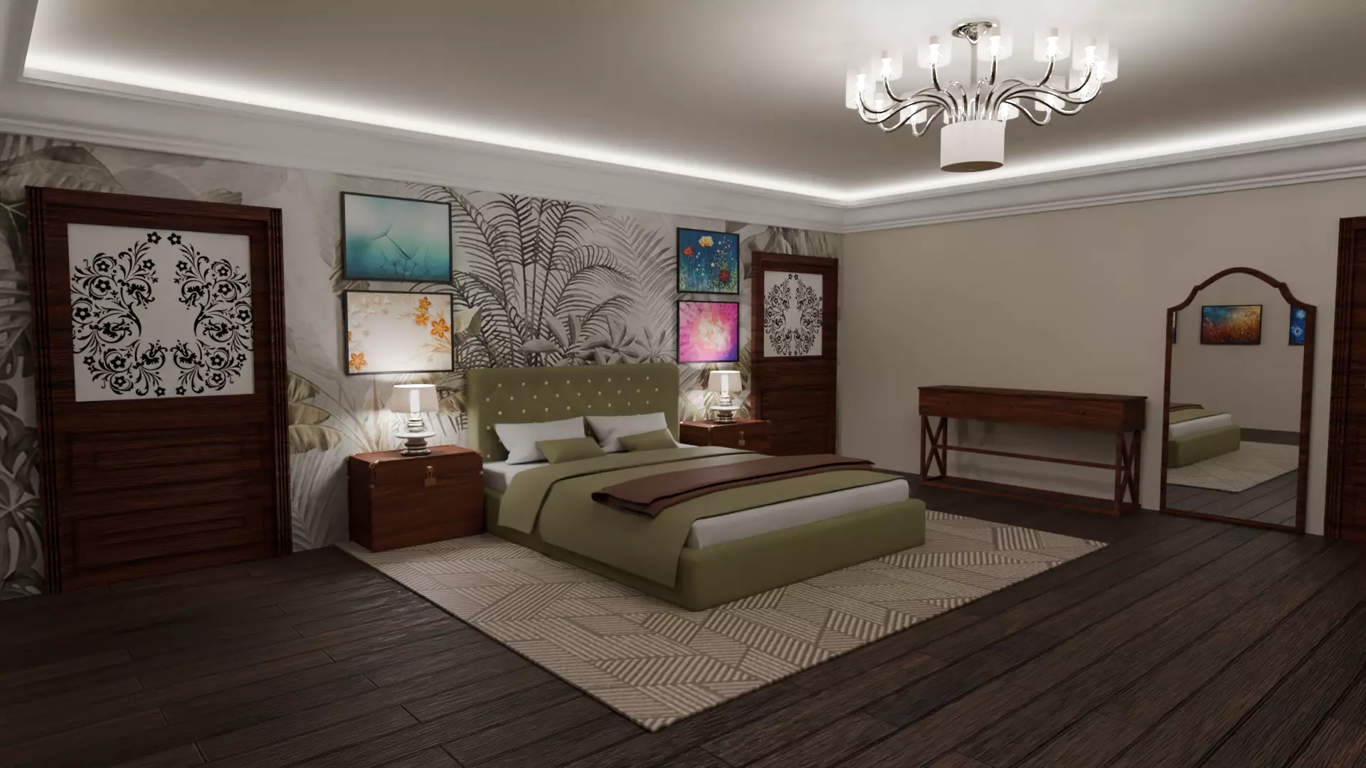 Modern Home Bedroom Scene Low-poly 3D model