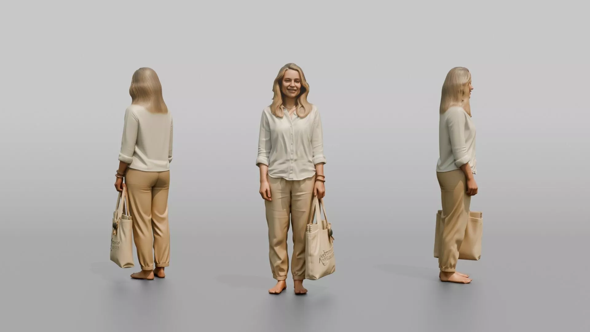 Dutch Woman in a Linen Blouse Holding a Tote Bag 3D model