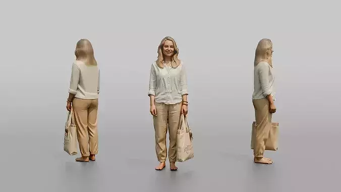 Dutch Woman in a Linen Blouse Holding a Tote Bag