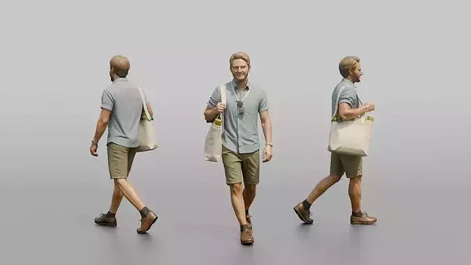 Scandinavian Man Walking in a Linen Shirt and Shorts