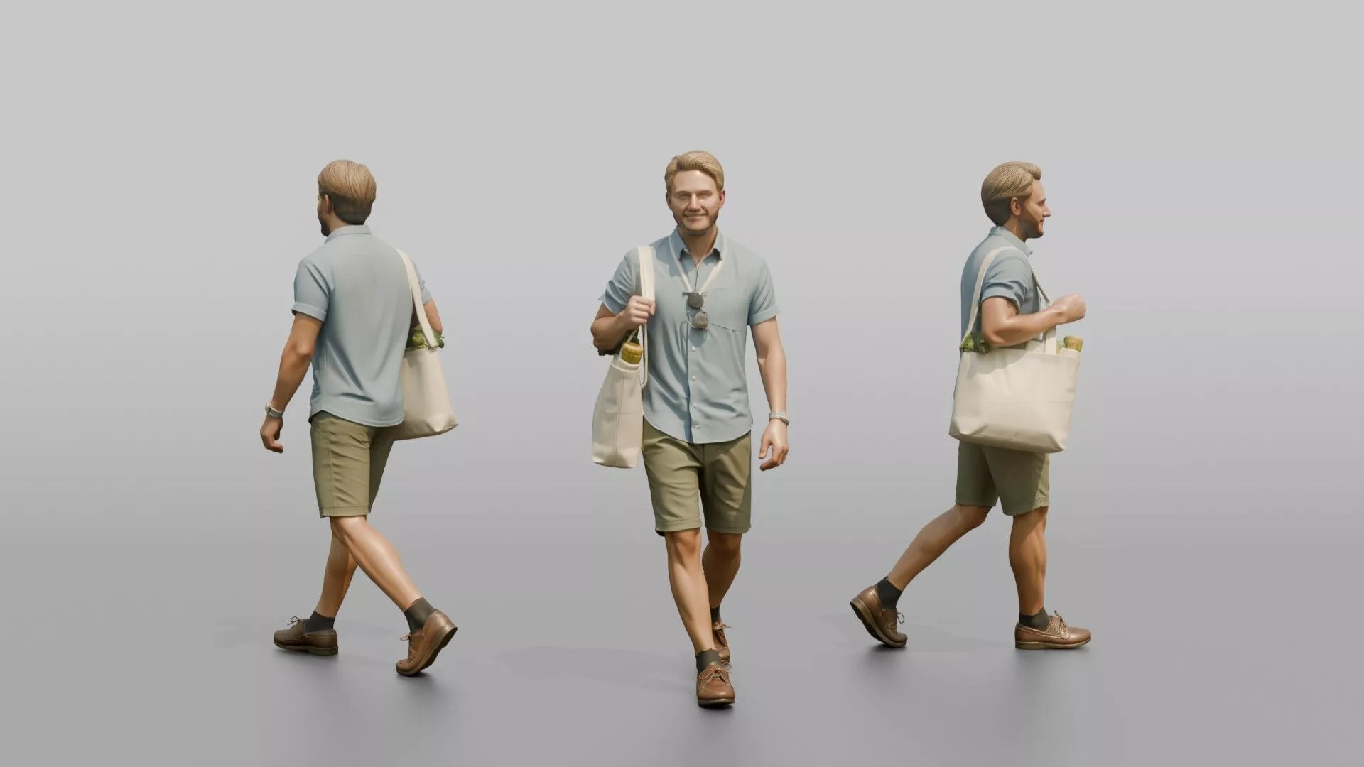 Scandinavian Man Walking in a Linen Shirt and Shorts 3D model