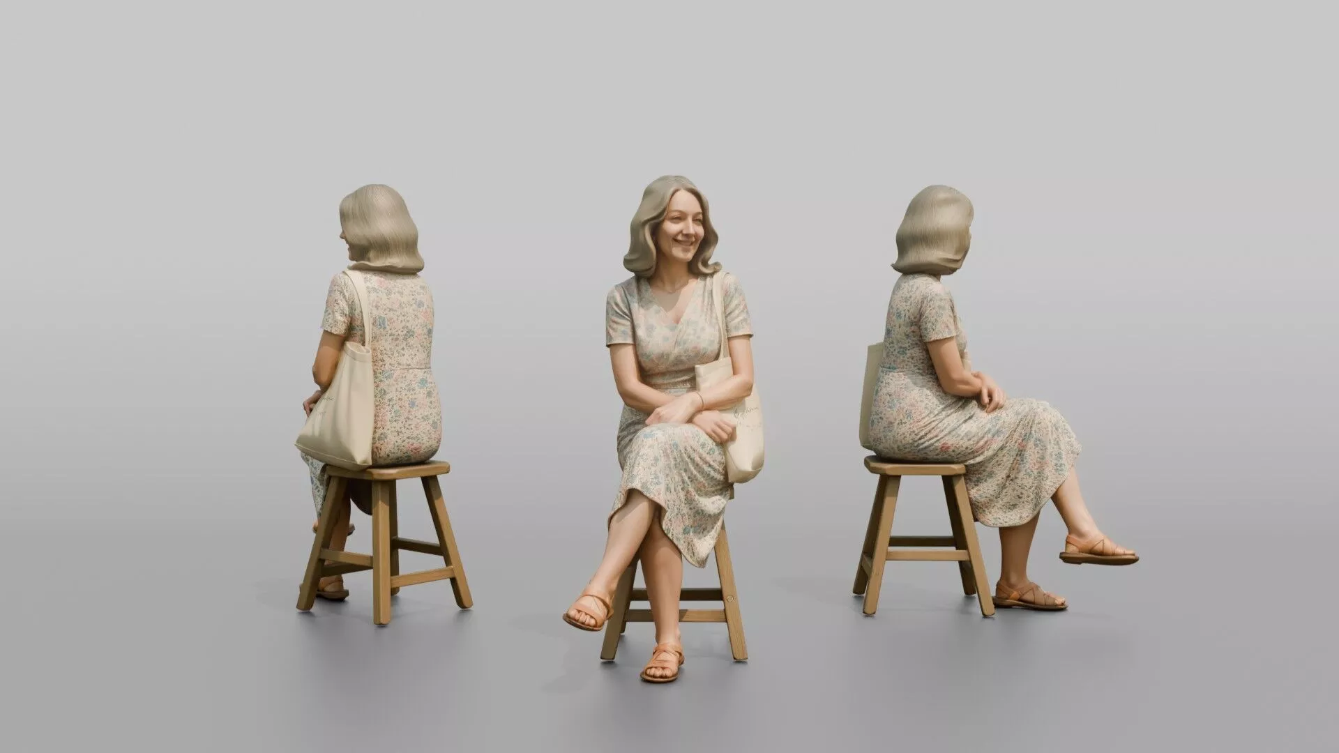 British Woman Seated in a Floral Summer Dress 3D model