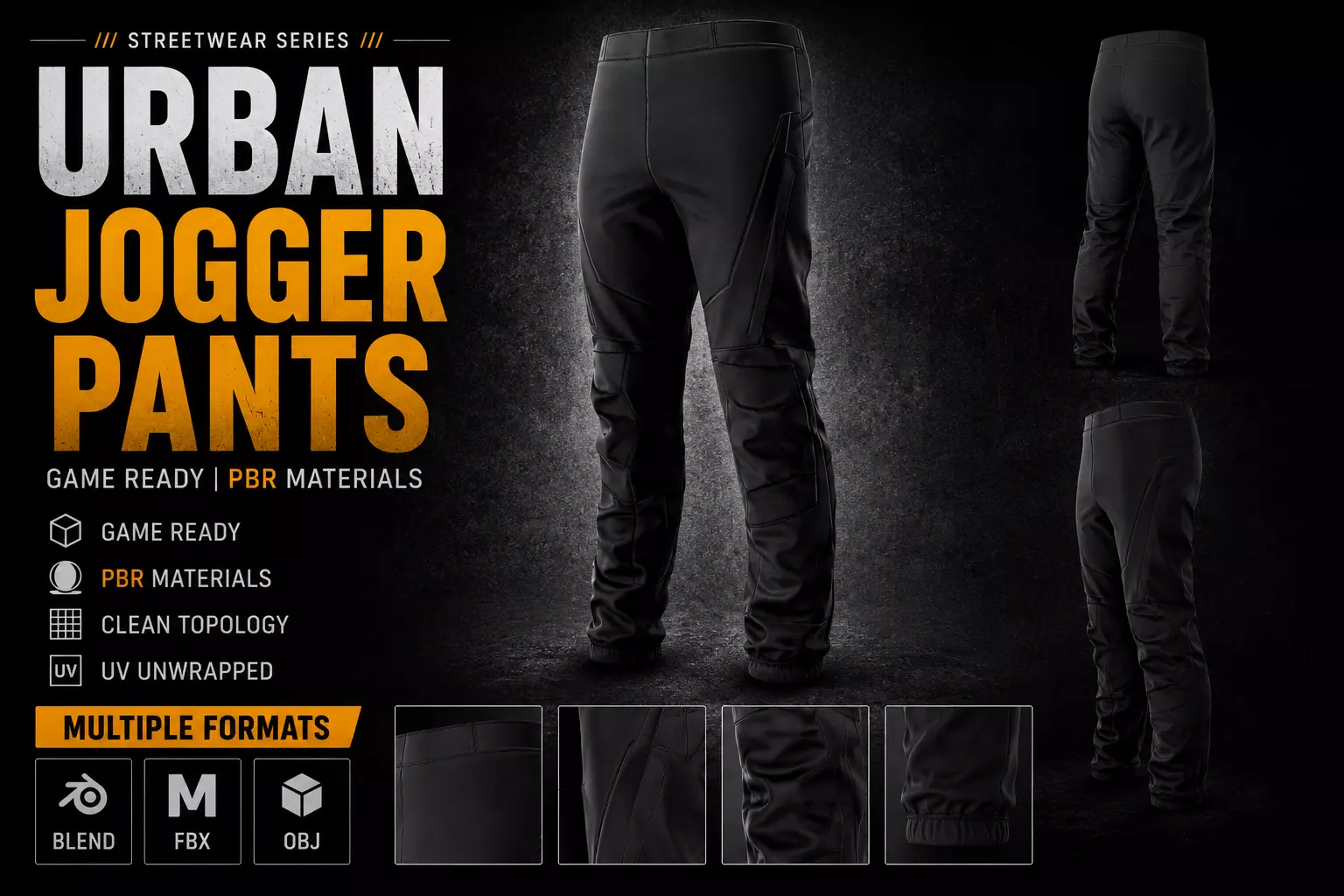 Game Ready Urban Techwear Jogger Pants PBR Low-poly 3D model