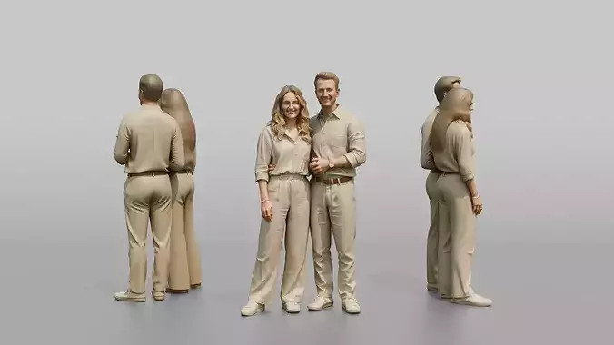 Young Couple Standing Together in Linen Summer Outfits