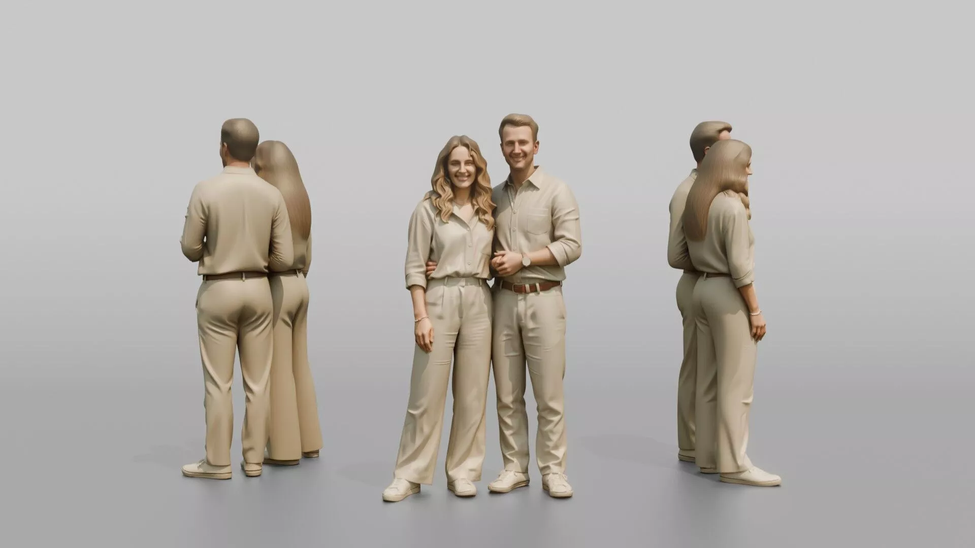 Young Couple Standing Together in Linen Summer Outfits 3D model