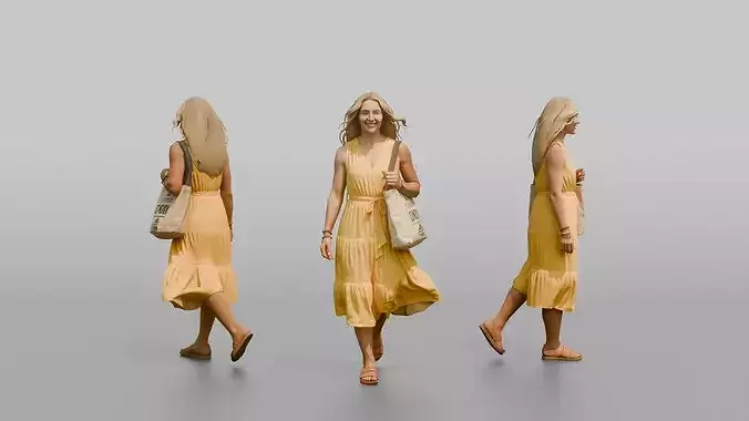 Scandinavian Woman Walking in a Yellow Summer Dress