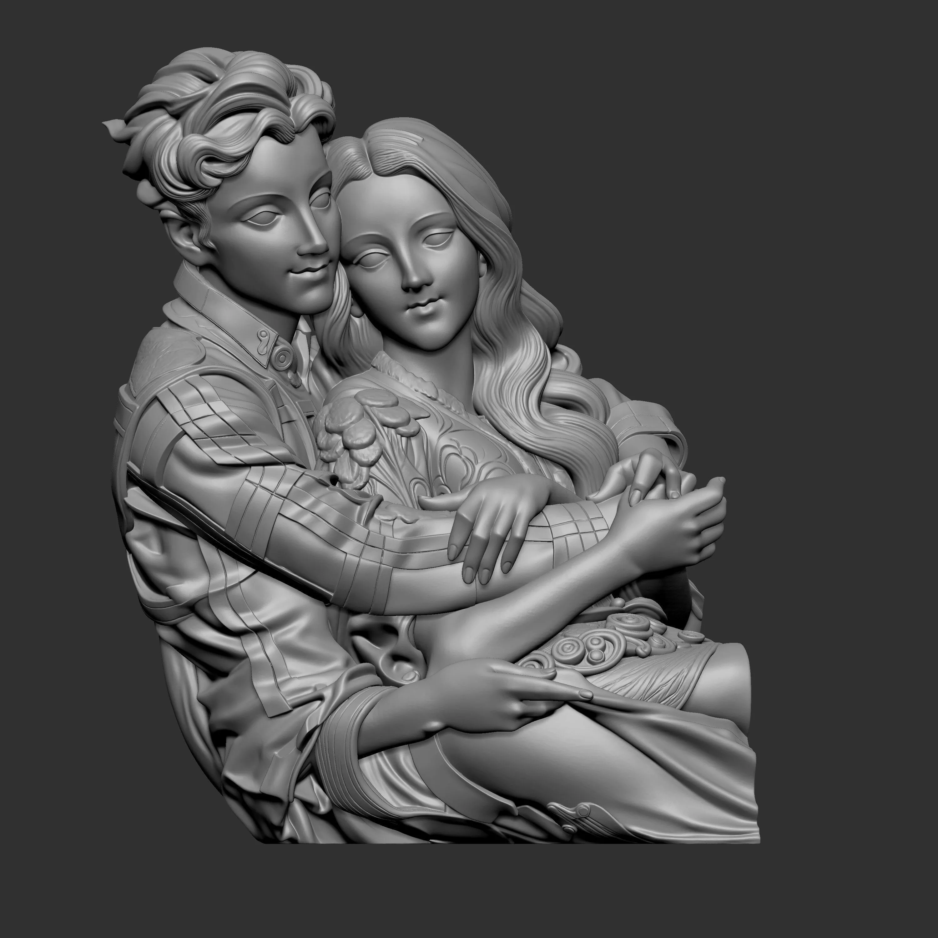 romantic couple in a close embrace 3D print model