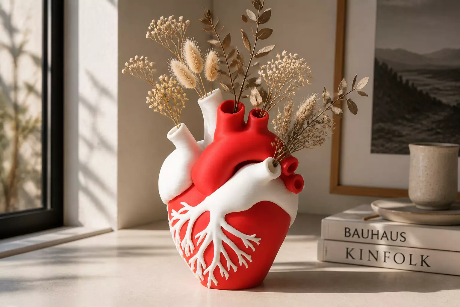 Anatomical Heart Vase - Red and White Unique Decor 3D print model