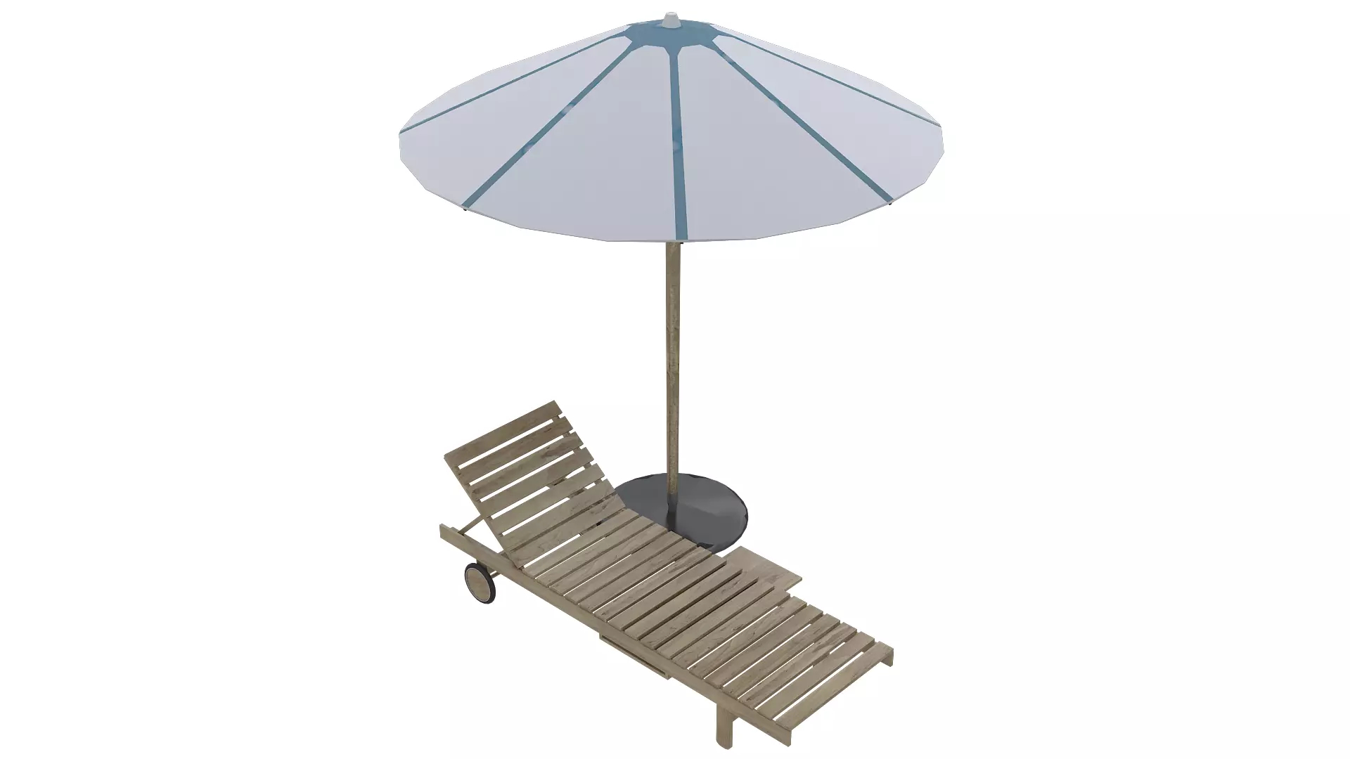 wooden sunbed and sun umbrella 3D model