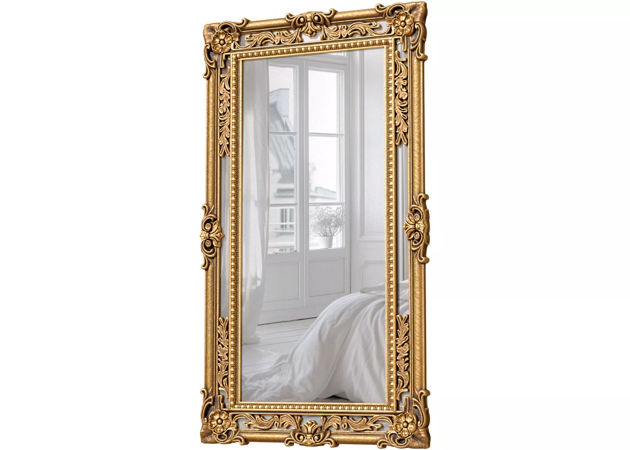 Classic Luxury Full Length Floor Mirror in Carved Gold Frame 3D model