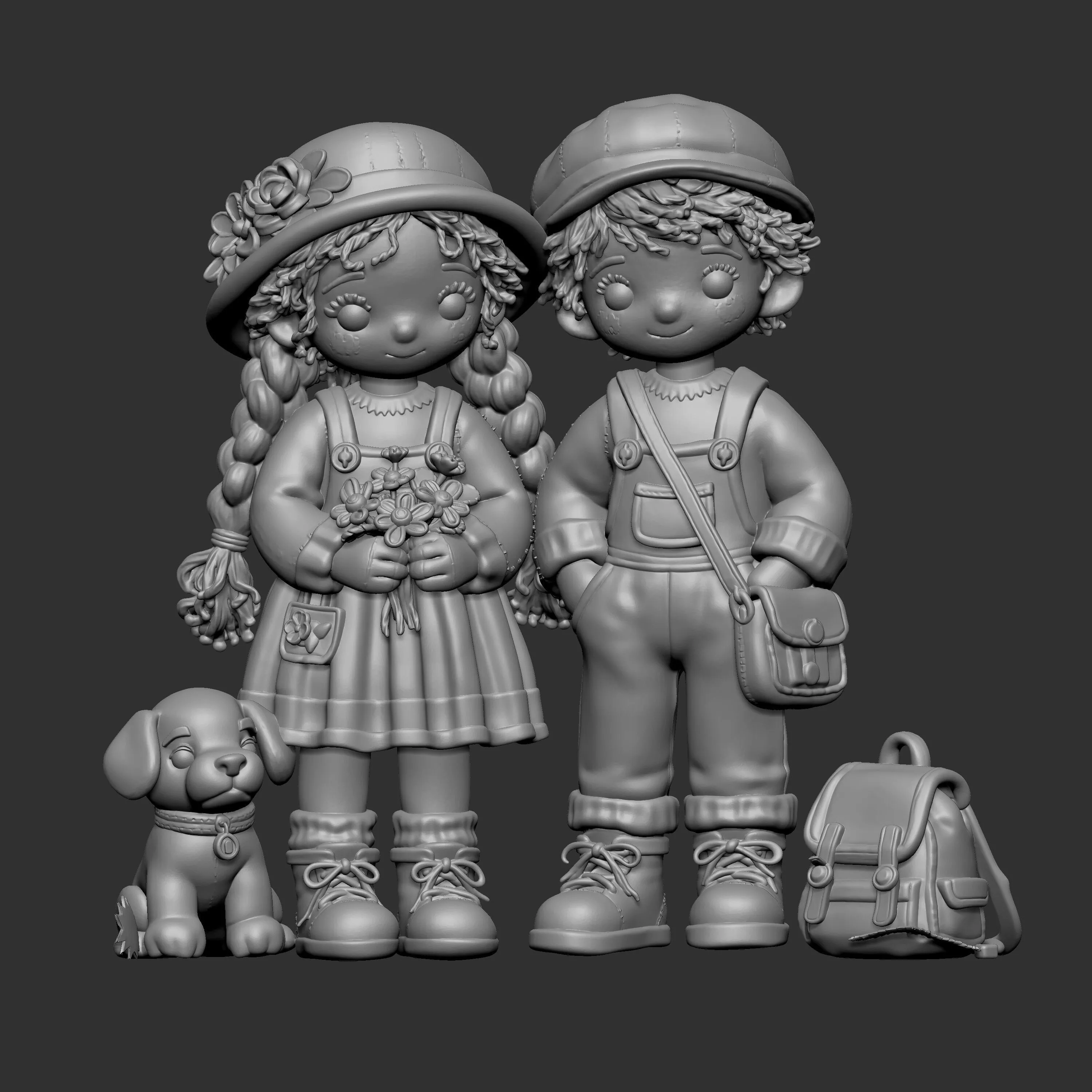 chibi-style boy and girl 3D print model