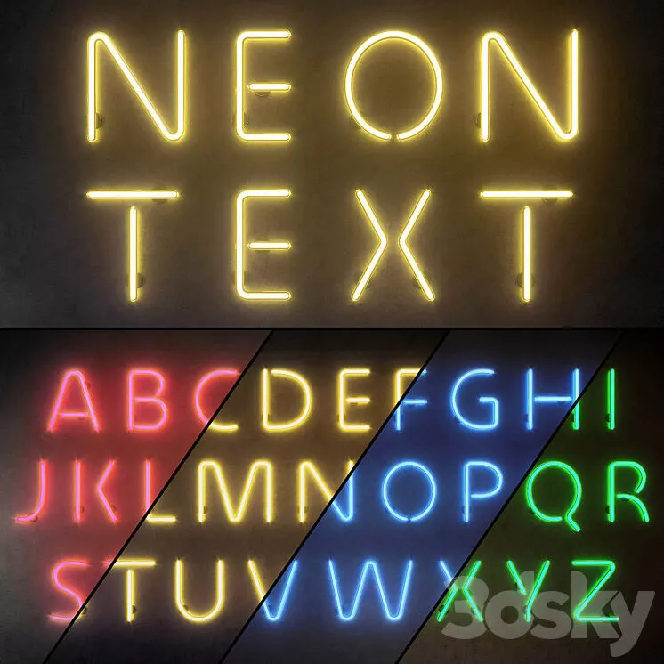 Light modules Set 10 Neon Alphabet 3D model