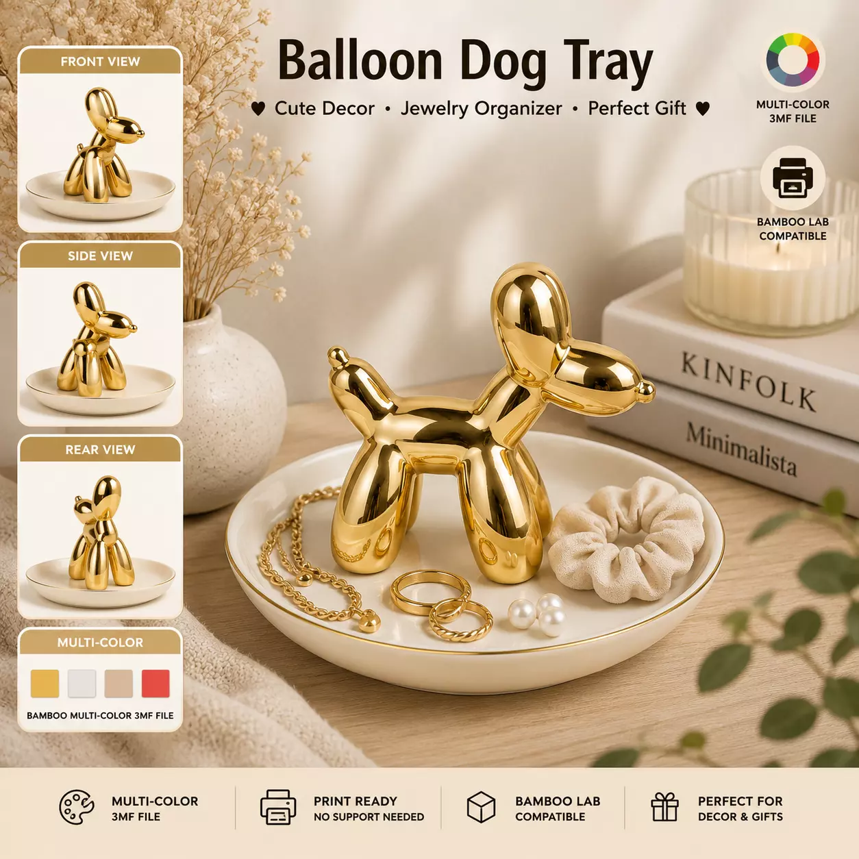 Balloon Dog Tray Multicolor 3MF Bambu Lab AMS Ready 3DPrintable 3D print model