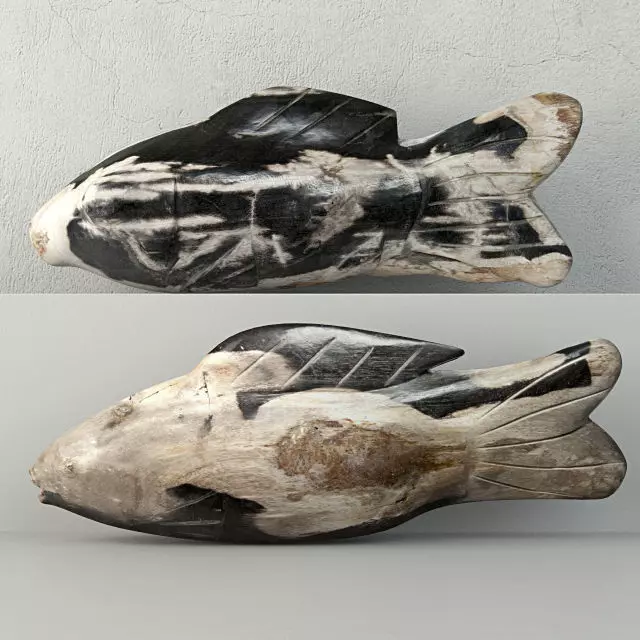 Hand Carved Petrified Wood Koi Fish 3 3D model_0