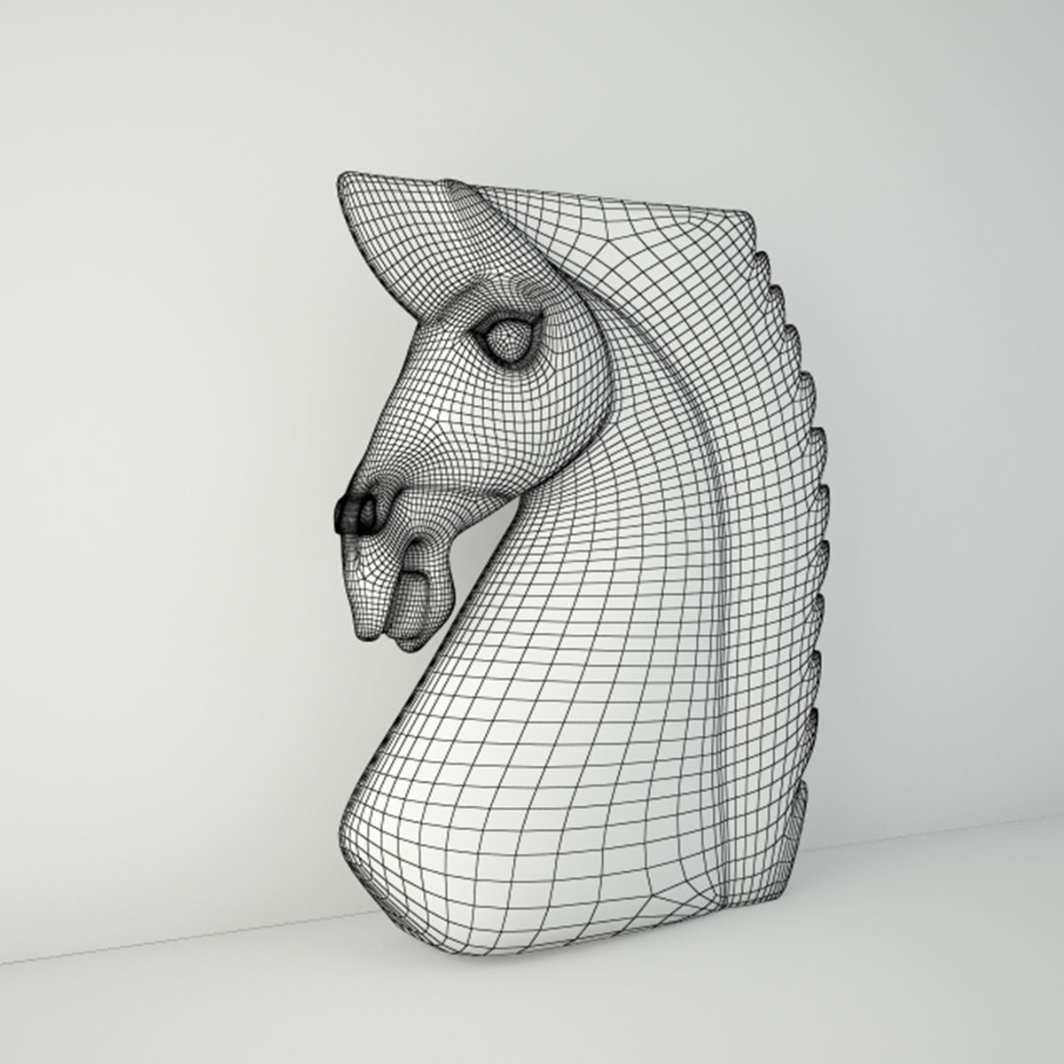 Large Wood Carved Horse Head 3D model_3