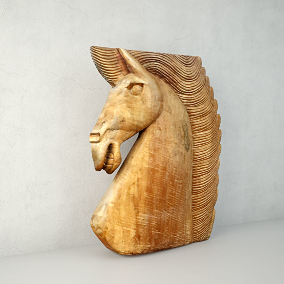 Large Wood Carved Horse Head 3D model_2