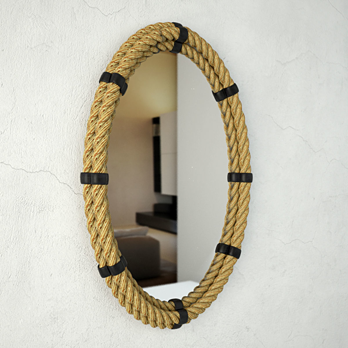 Nautical Rope Oval Mirror 3D model_2