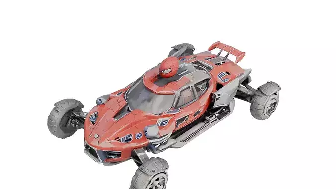 Game Ready High Poly Spider Man Scifi Flying Car 3D Model