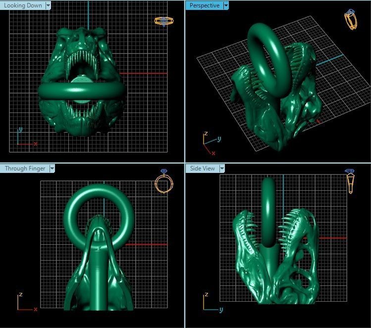 Pendant gold - plated dinosaur skull 3D print model_2