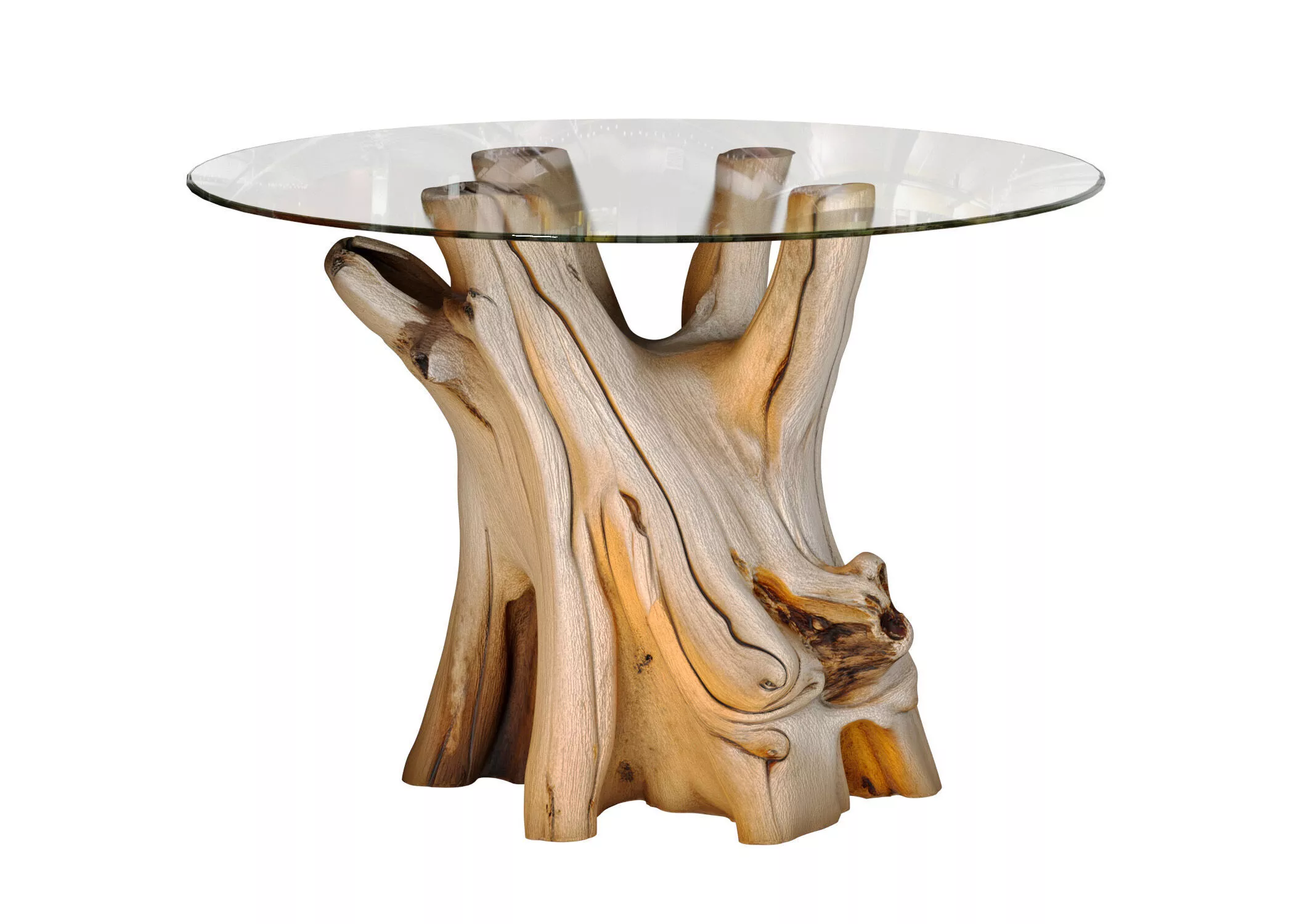 Round dining table with a base made of a solid stump of a tree 3D model