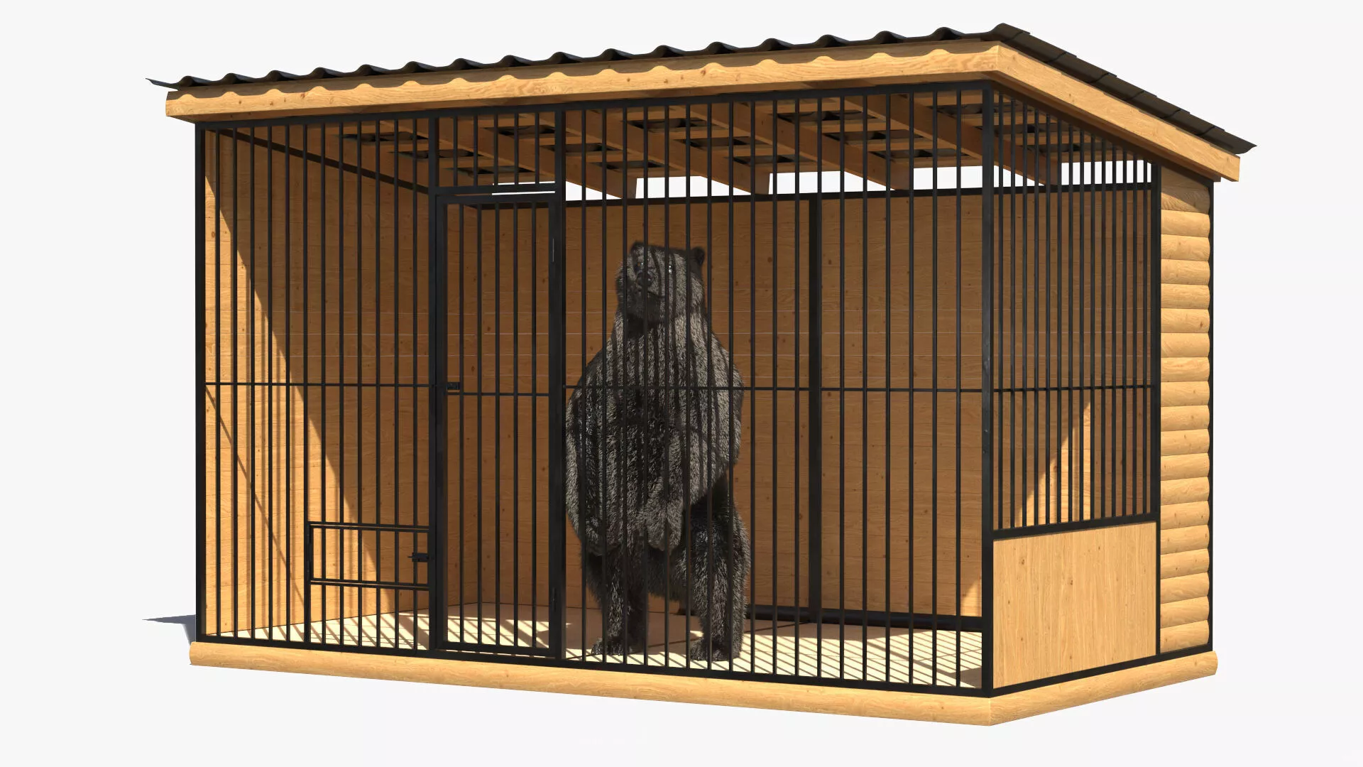 Zoo Cage Brown Bear Dark Brown Fur 3D model