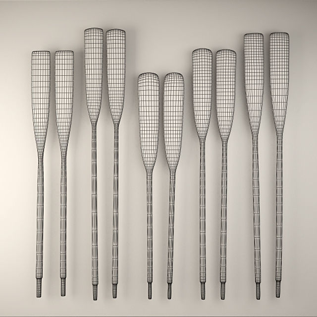 Vintage Nautical Wood Boat Oars 3D model_1