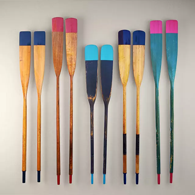 Vintage Nautical Wood Boat Oars 3D model_0