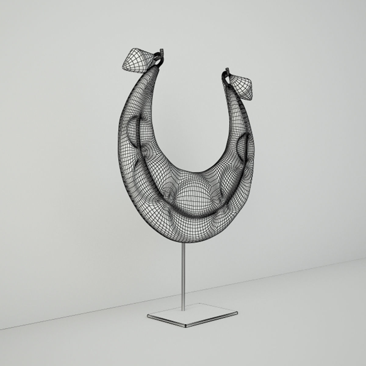 Vintage Tribal Metal Necklace on Black Stand 3D model_3