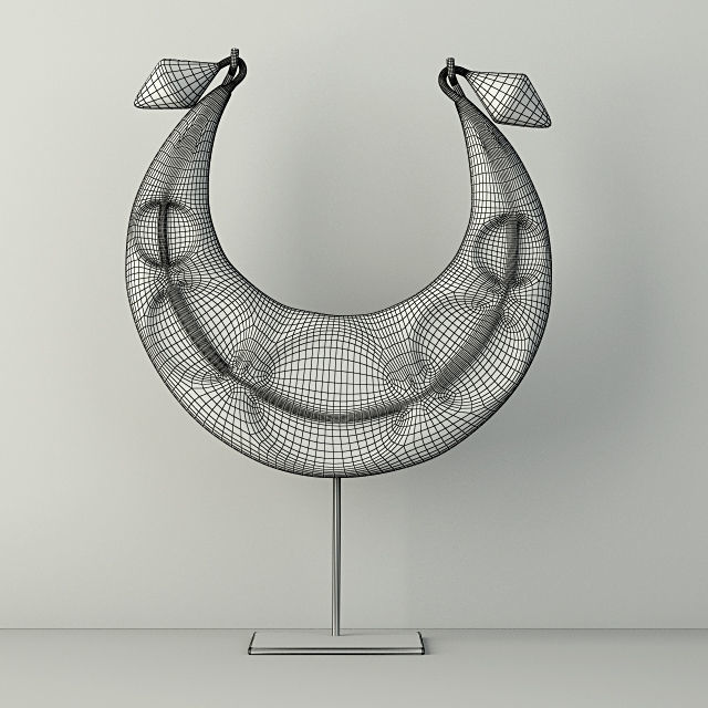 Vintage Tribal Metal Necklace on Black Stand 3D model_1