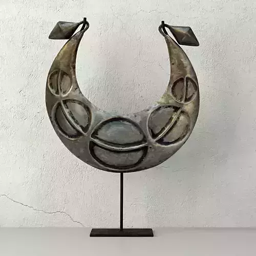 Vintage Tribal Metal Necklace on Black Stand 3D model