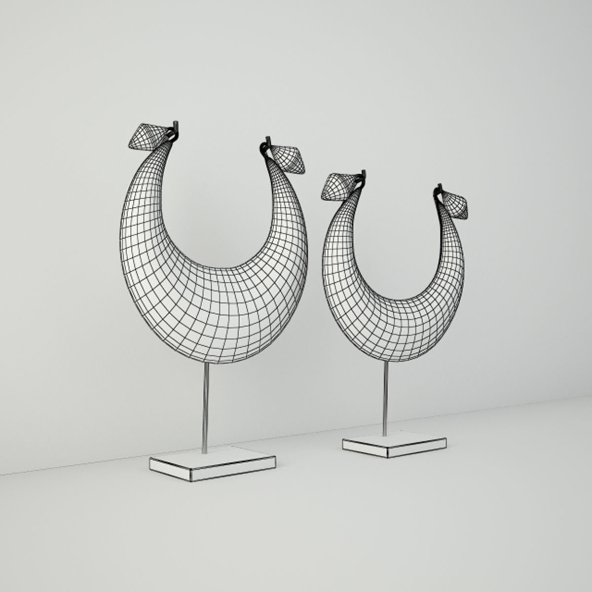 Vintage Tribal Metal Necklaces on Stand 3D model_3