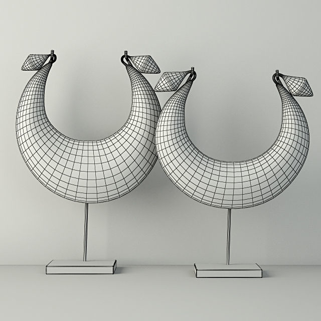 Vintage Tribal Metal Necklaces on Stand 3D model_1