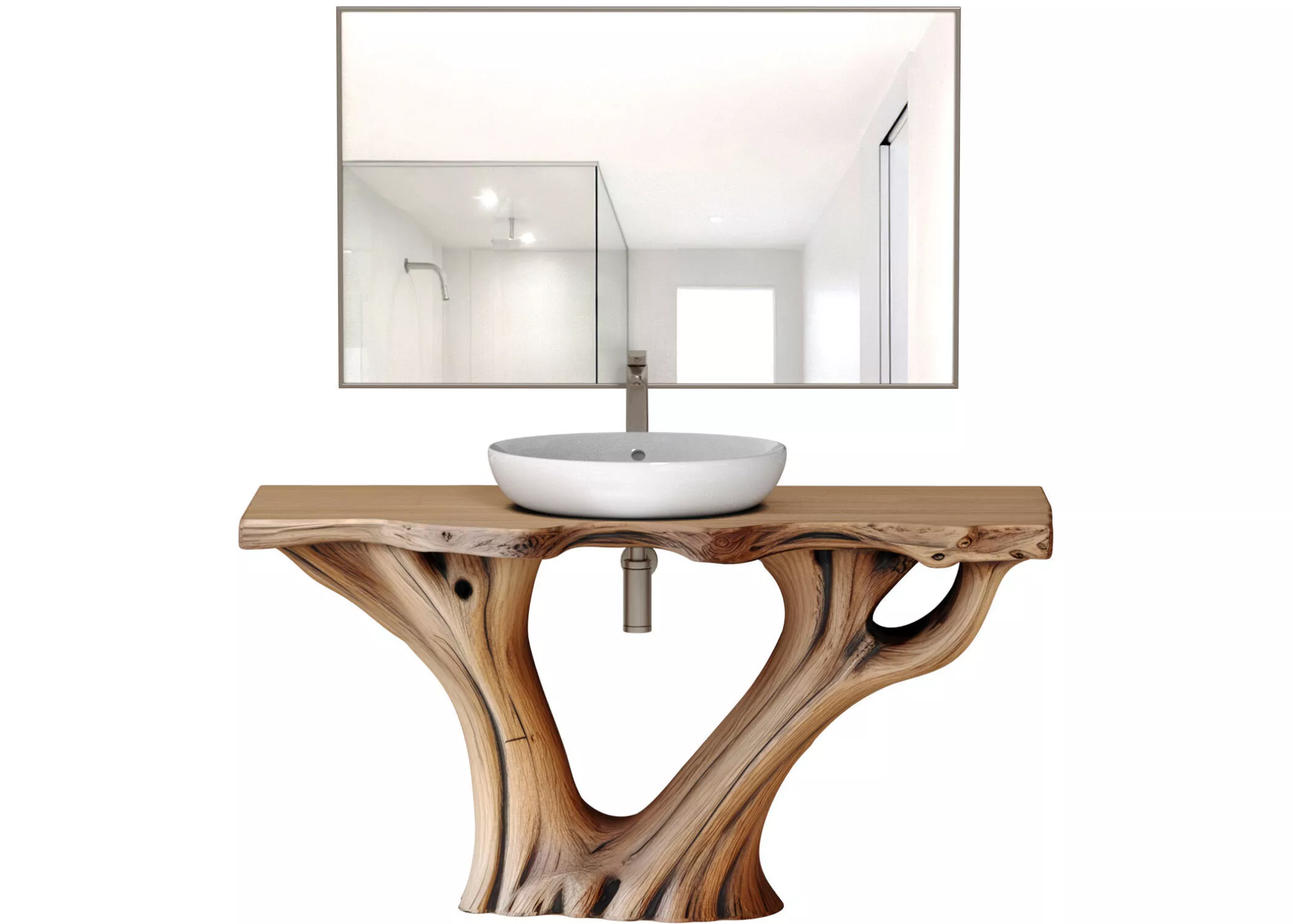Console table made of driftwood with a sink in a rustic style 3D model