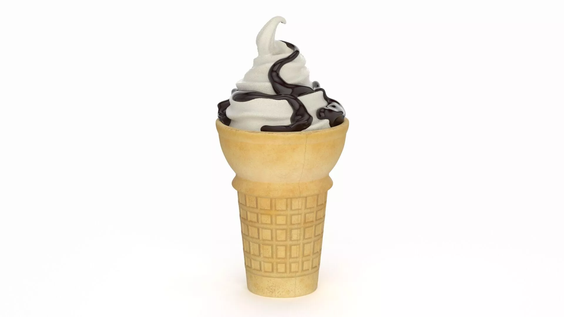 Vanilla Soft Serve in Barrel Cone with Chocolate Topping 3D model